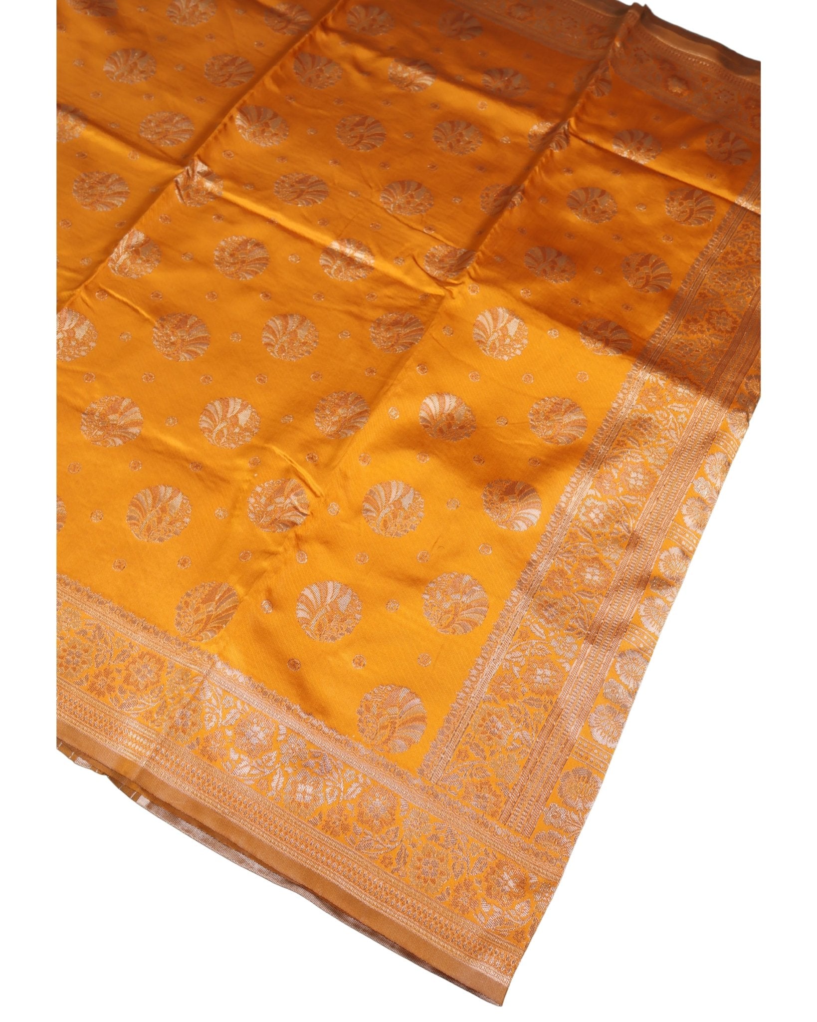 Banarasi Mustard Silk Saree With Unstitched Blouse Piece AM - 1285 - Amolika Sarees