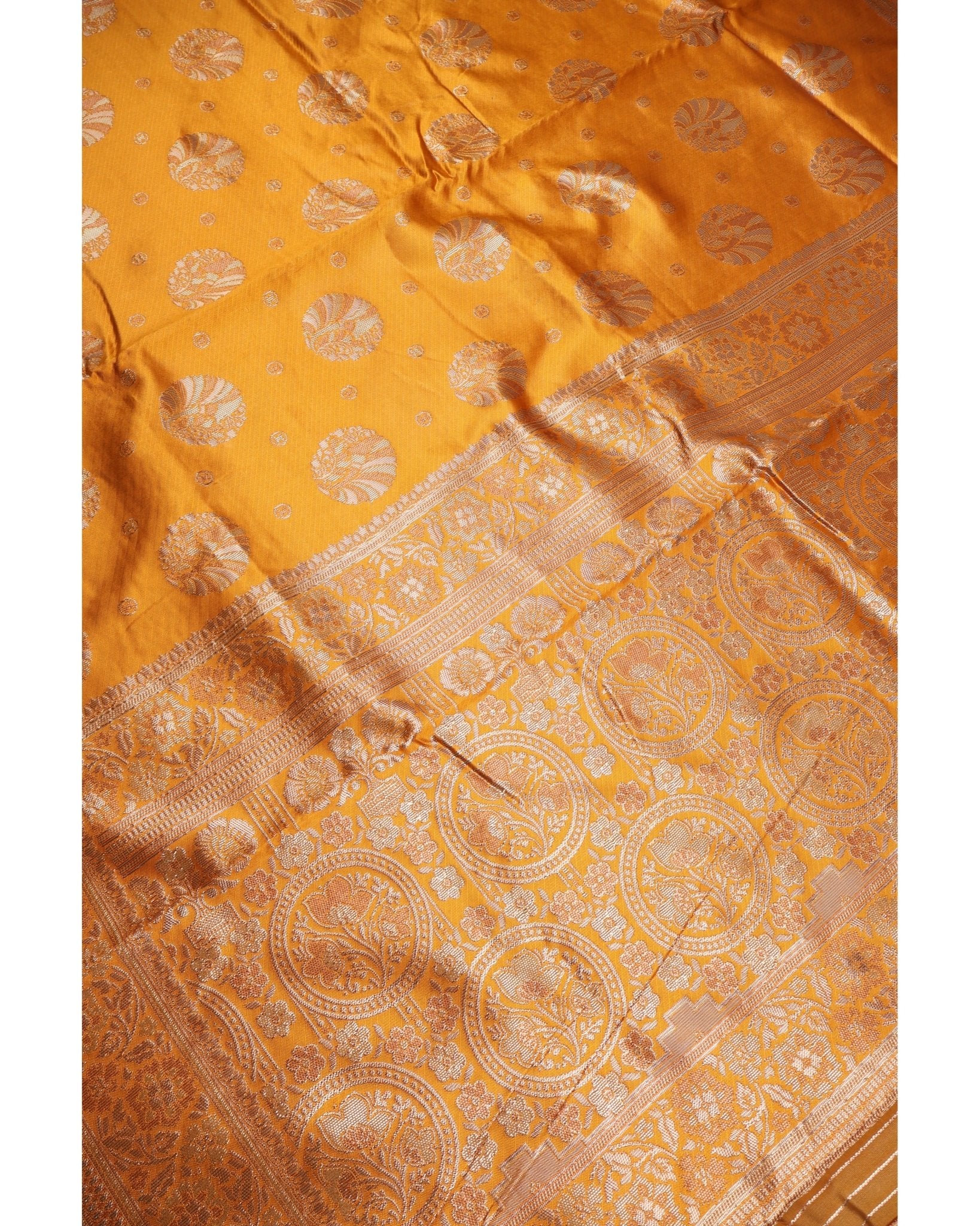 Banarasi Mustard Silk Saree With Unstitched Blouse Piece AM - 1285 - Amolika Sarees