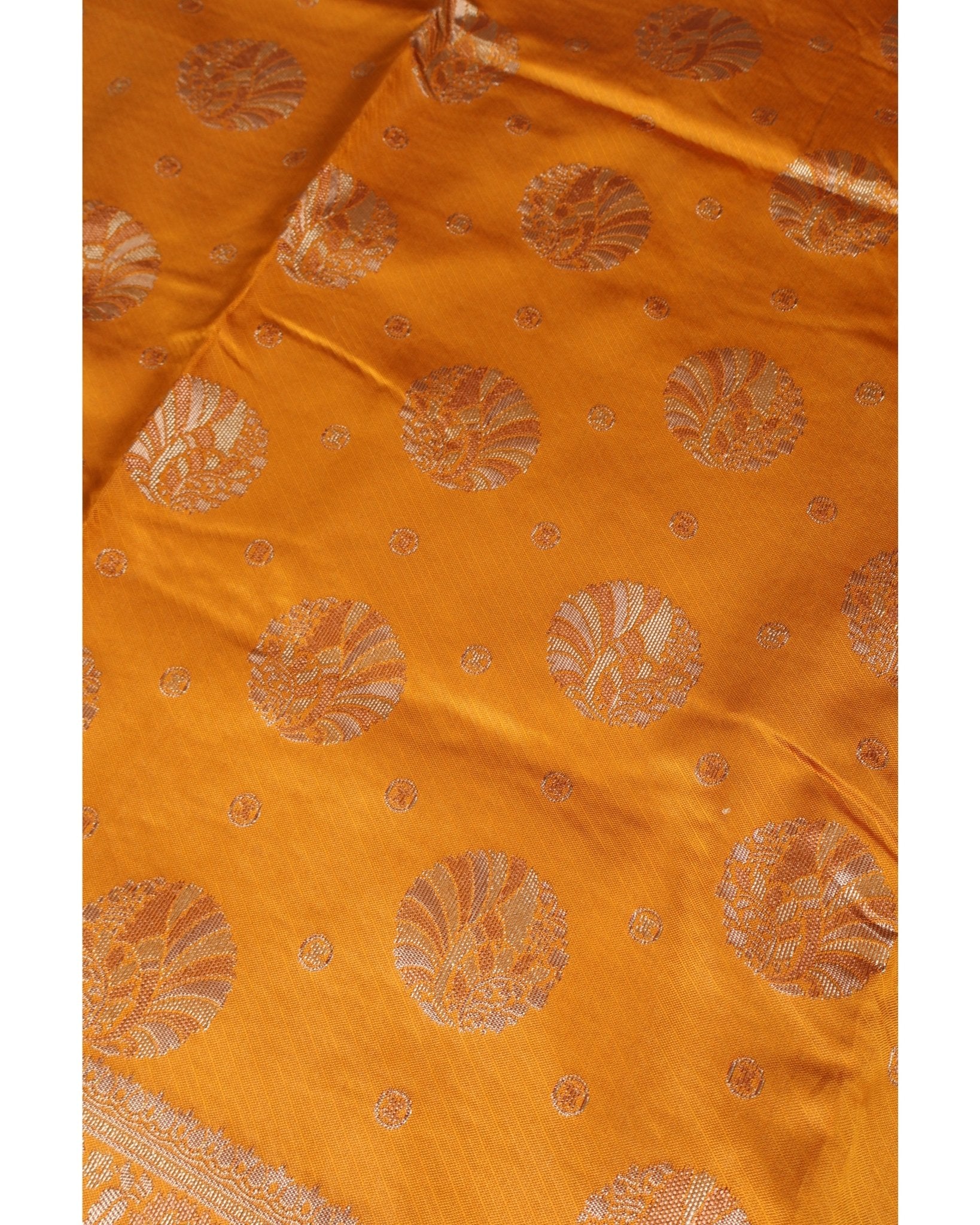 Banarasi Mustard Silk Saree With Unstitched Blouse Piece AM - 1285 - Amolika Sarees
