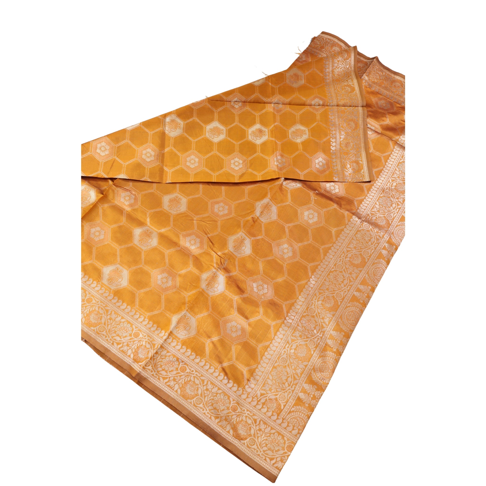 Banarasi Mustard Silk Saree With Unstitched Blouse Piece AM - 1311 - Amolika Sarees