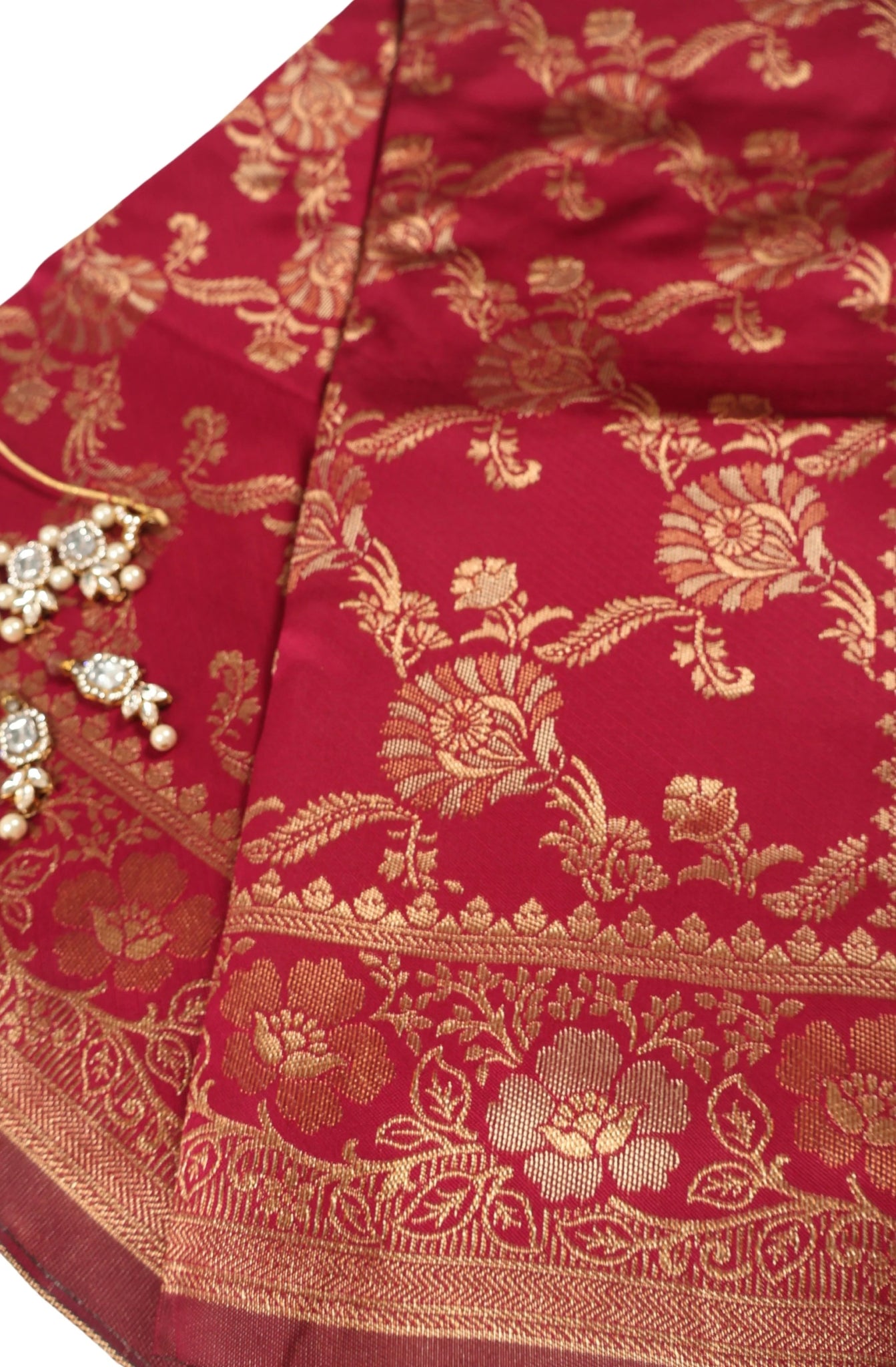 Banarasi Red Silk Saree With Unstitched Blouse Piece AM - 1287 - Amolika Sarees