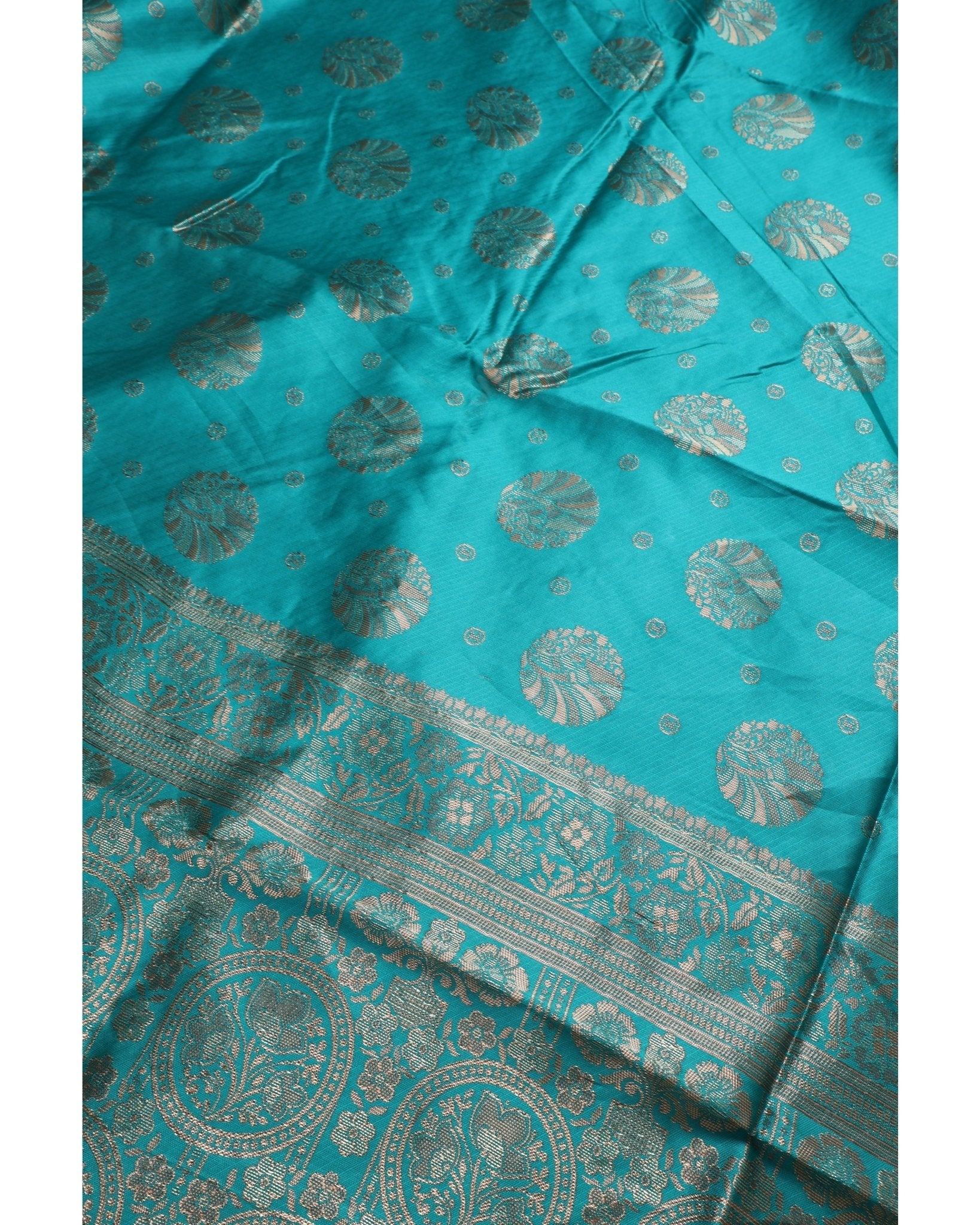 Banarasi Sky Blue Silk Saree With Unstitched Blouse Piece AM - 1285 - Amolika Sarees
