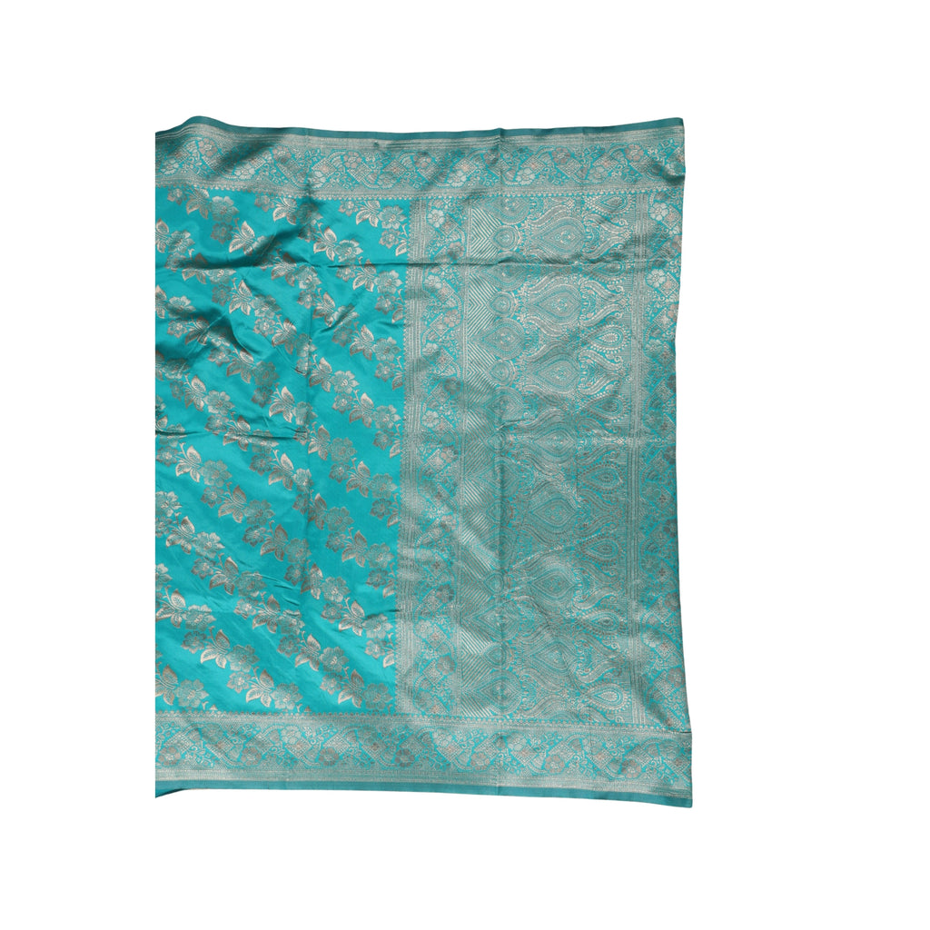 Banarasi Sky Blue Silk Saree With Unstitched Blouse Piece AM - 1312 - Amolika Sarees