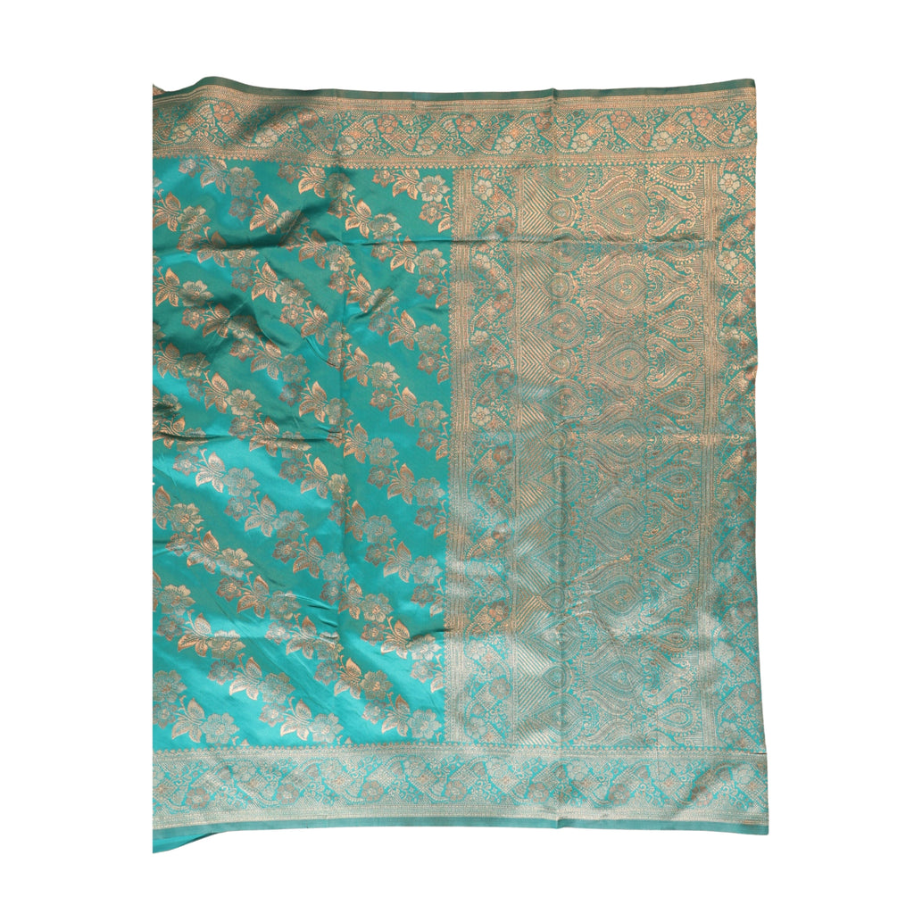 Banarasi Sky Blue Silk Saree With Unstitched Blouse Piece AM - 1312 - Amolika Sarees
