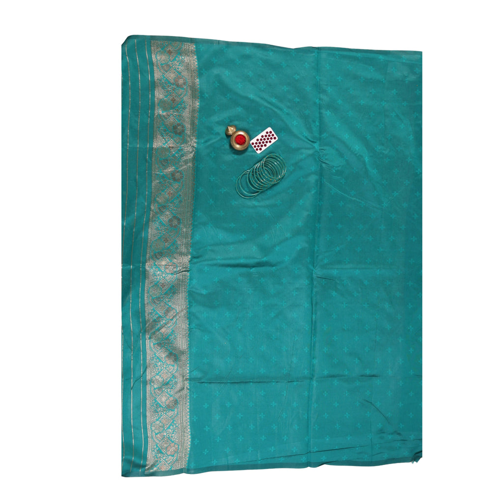 Banarasi Sky Blue Silk Saree With Unstitched Blouse Piece AM - 1312 - Amolika Sarees