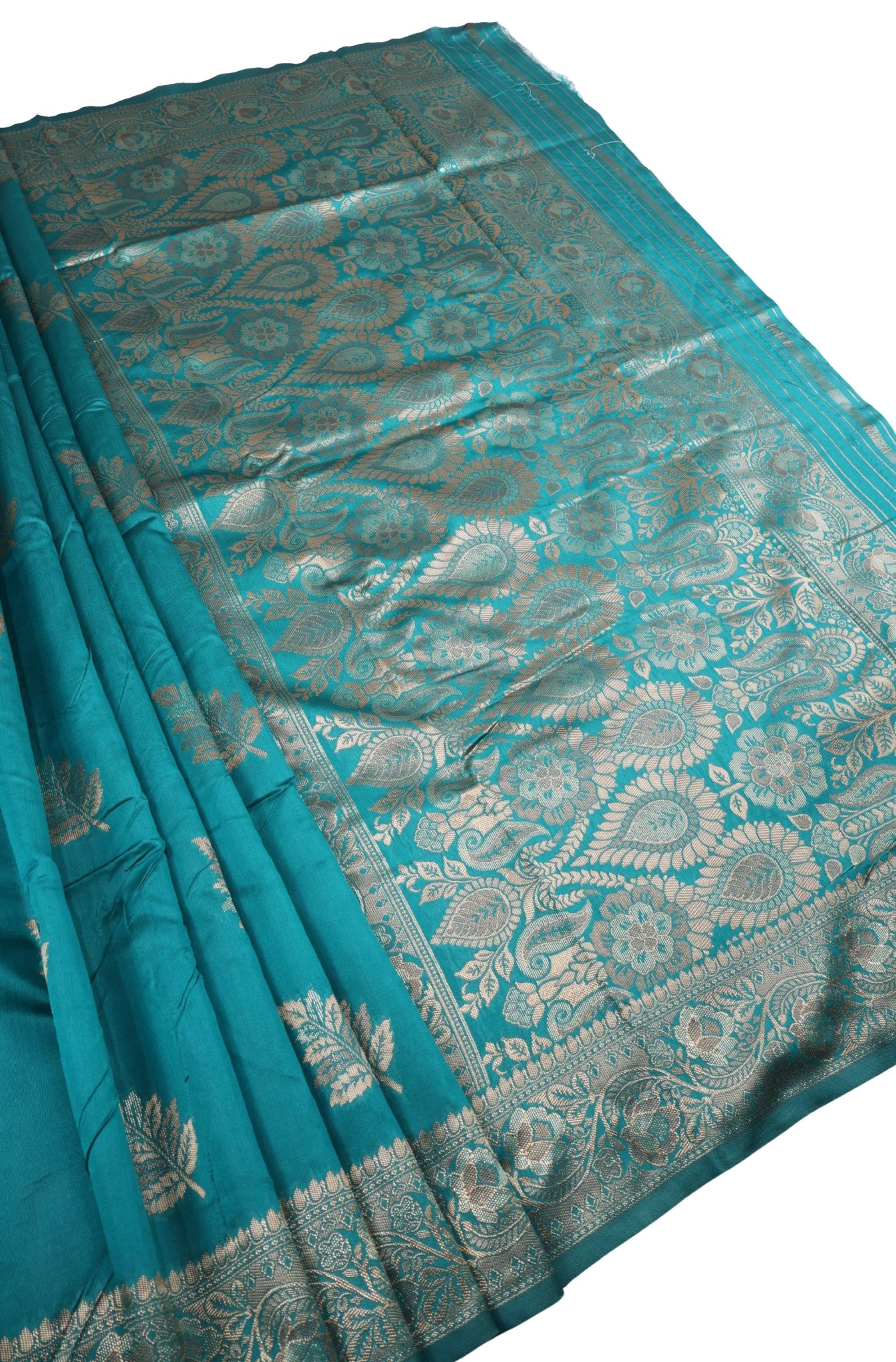 Banarasi Sky Blue Silk Saree With Unstitched Blouse Piece AM - 1314 - Amolika Sarees