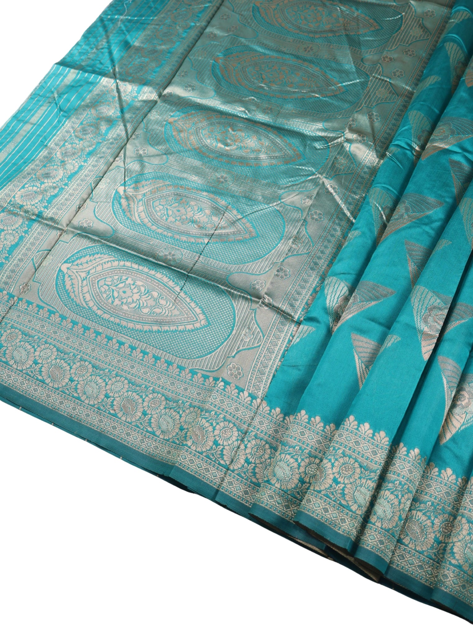 Banarasi Sky Blue Silk Saree With Unstitched Blouse Piece AM - 1419 - Amolika Sarees