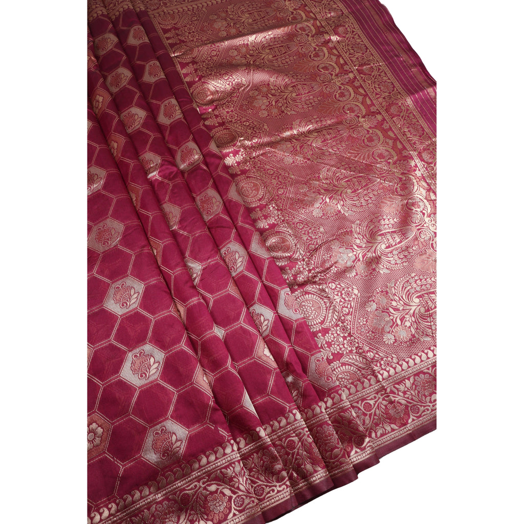 Banarasi Wine Saree With Unstitched Blouse Piece AM - 1311 - Amolika Sarees