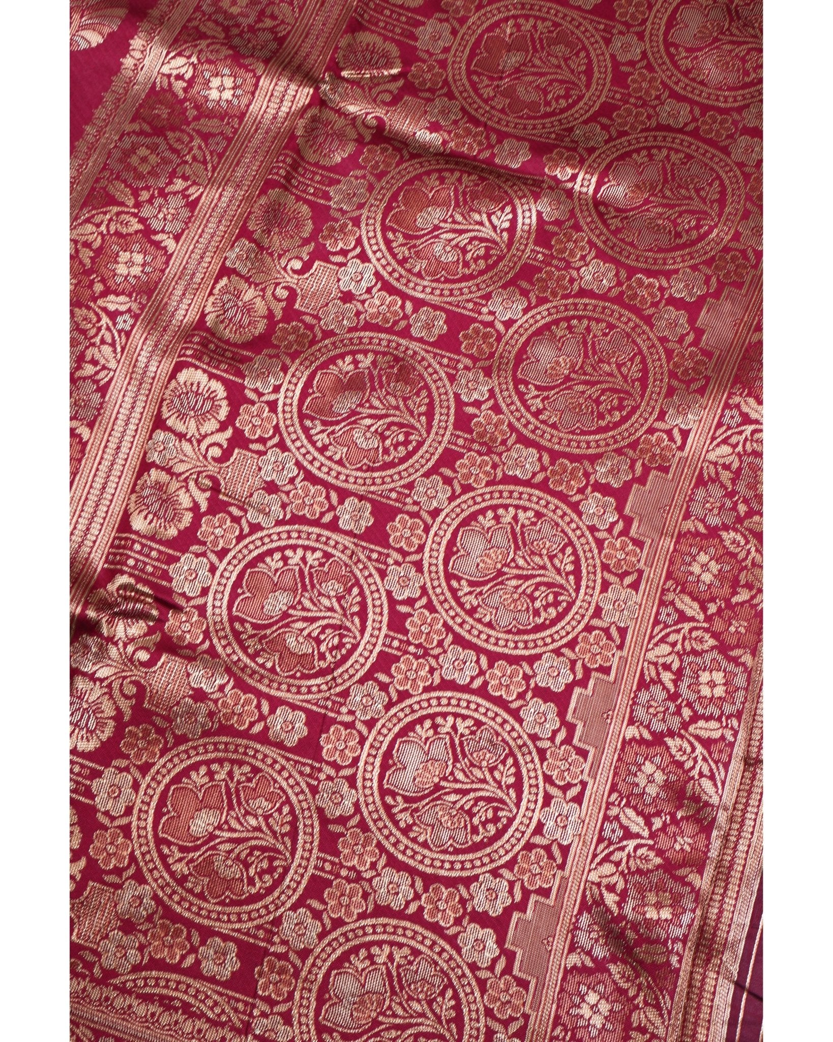 Banarasi Wine Silk Saree With Unstitched Blouse Piece AM - 1285 - Amolika Sarees