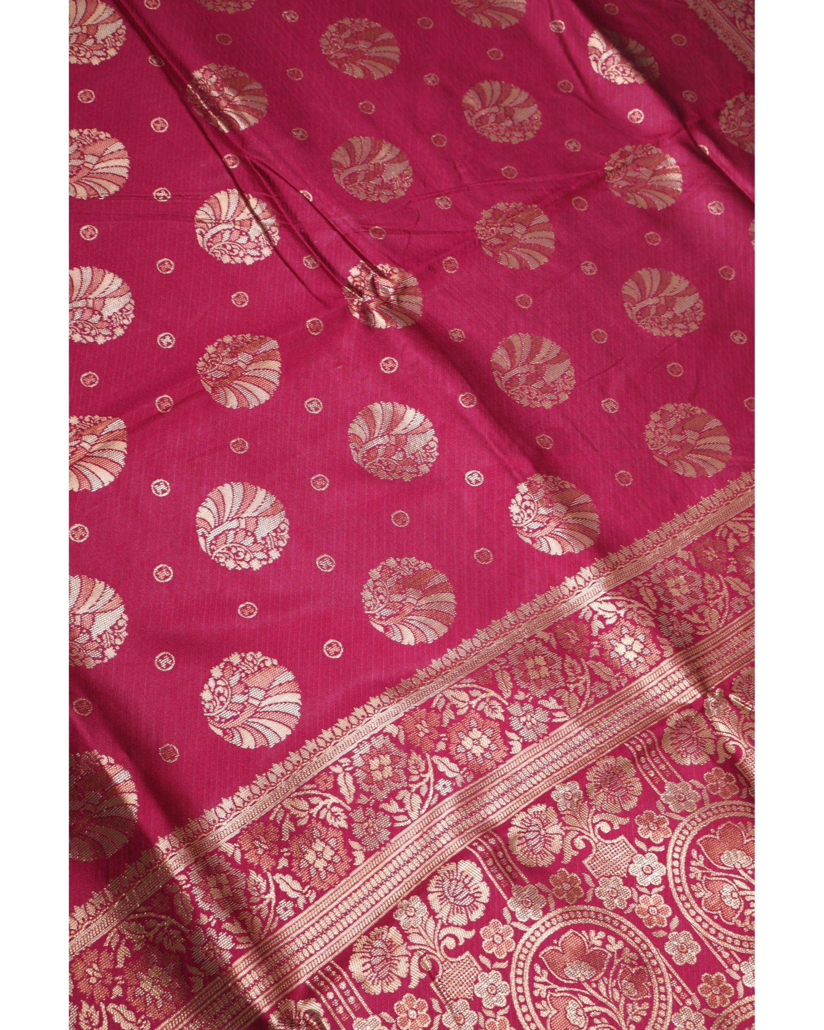 Banarasi Wine Silk Saree With Unstitched Blouse Piece AM - 1285 - Amolika Sarees