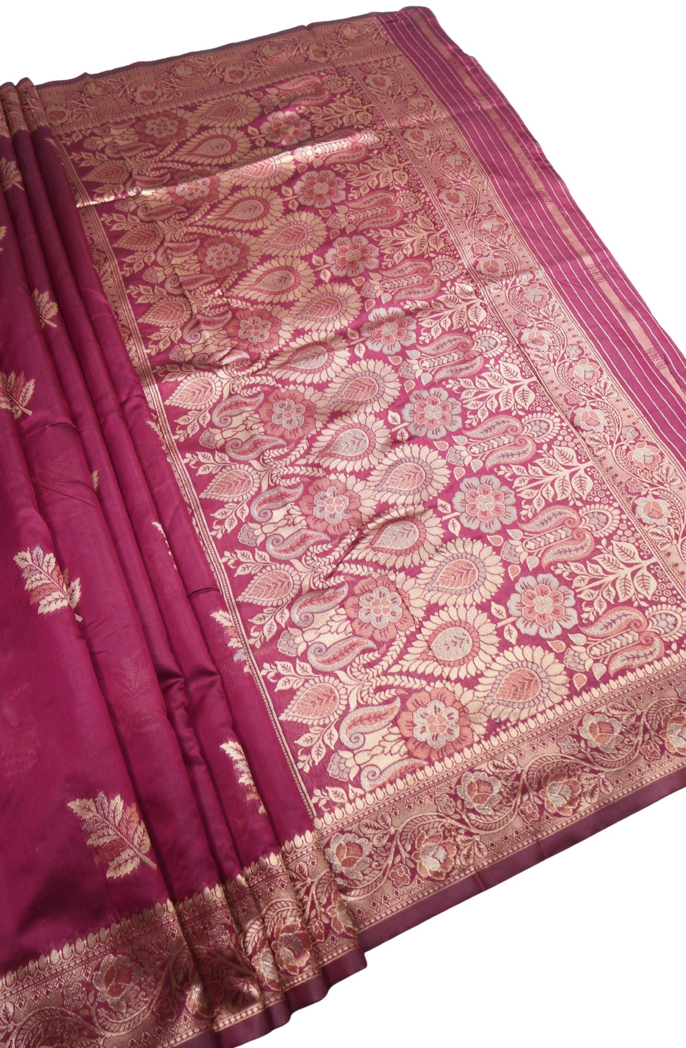 Banarasi Wine Silk Saree With Unstitched Blouse Piece AM - 1314 - Amolika Sarees