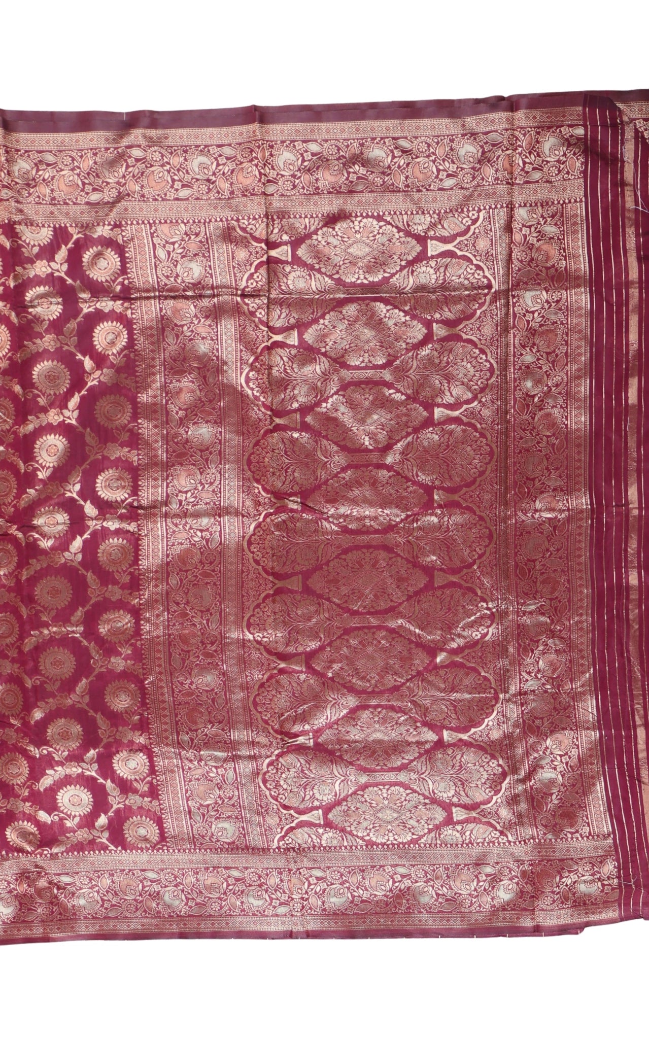 Banarasi Wine Silk Saree With Unstitched Blouse Piece AM - 1315 - Amolika Sarees