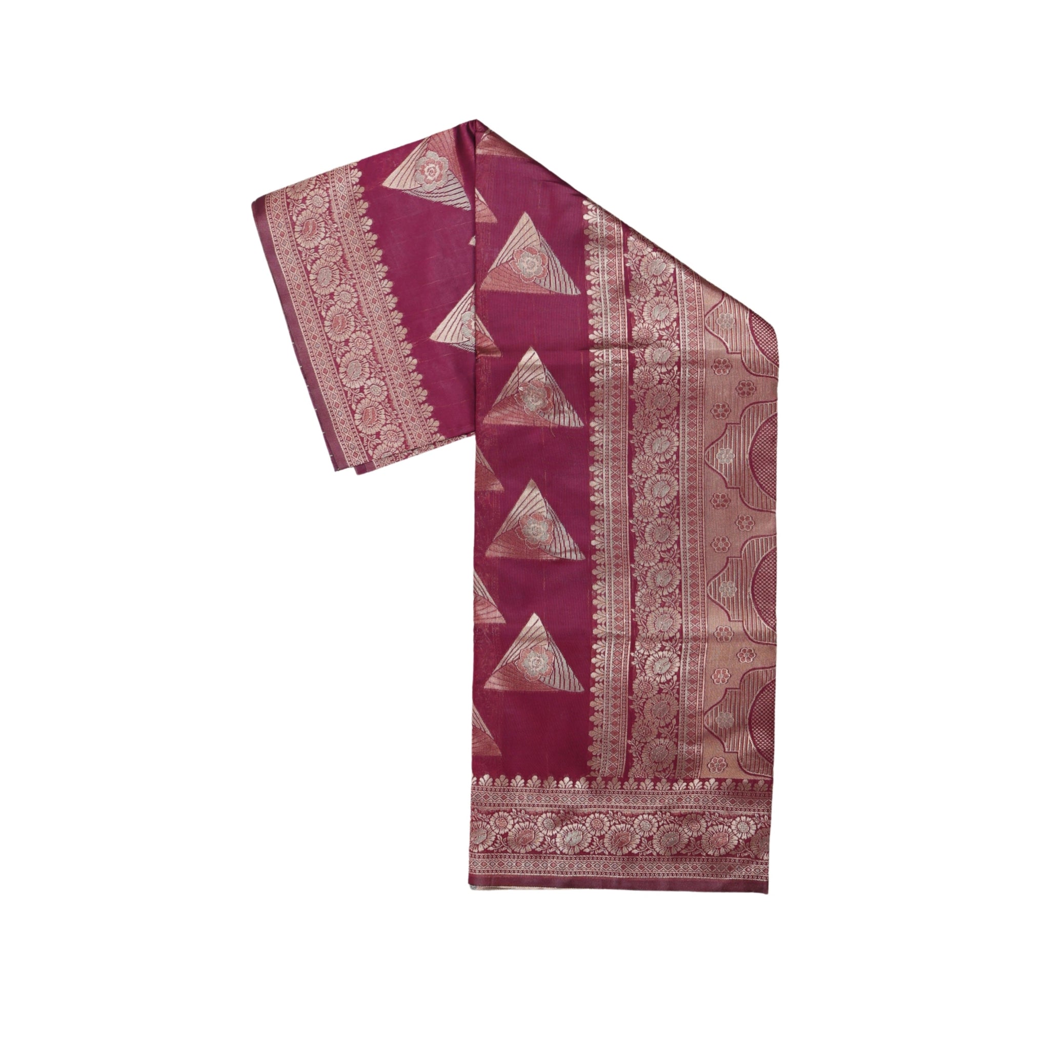 Banarasi Wine Silk Saree With Unstitched Blouse Piece AM - 1419 - Amolika Sarees