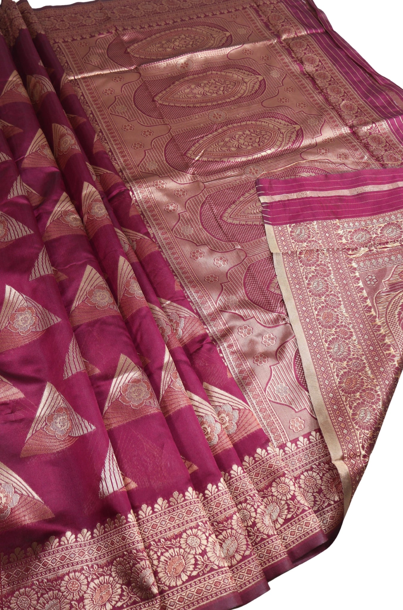 Banarasi Wine Silk Saree With Unstitched Blouse Piece AM - 1419 - Amolika Sarees
